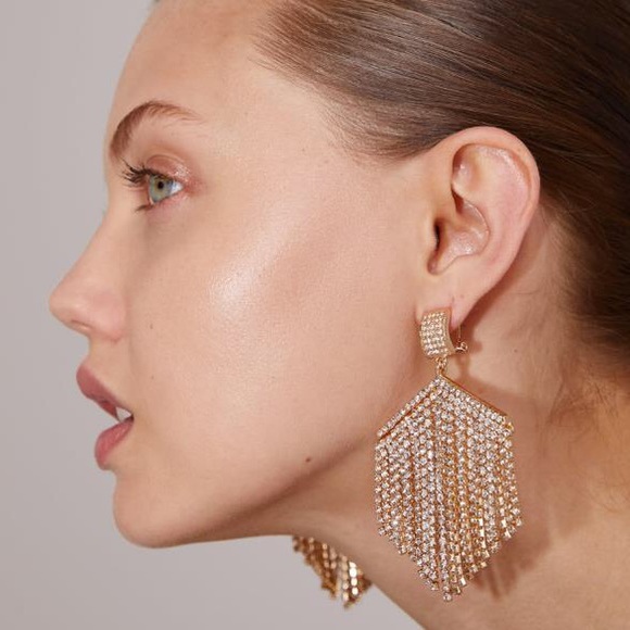 Anthropologie Jewelry - HEXAGON CRYSTAL RHINSTONE WATERFALL DECO EARRINGS
